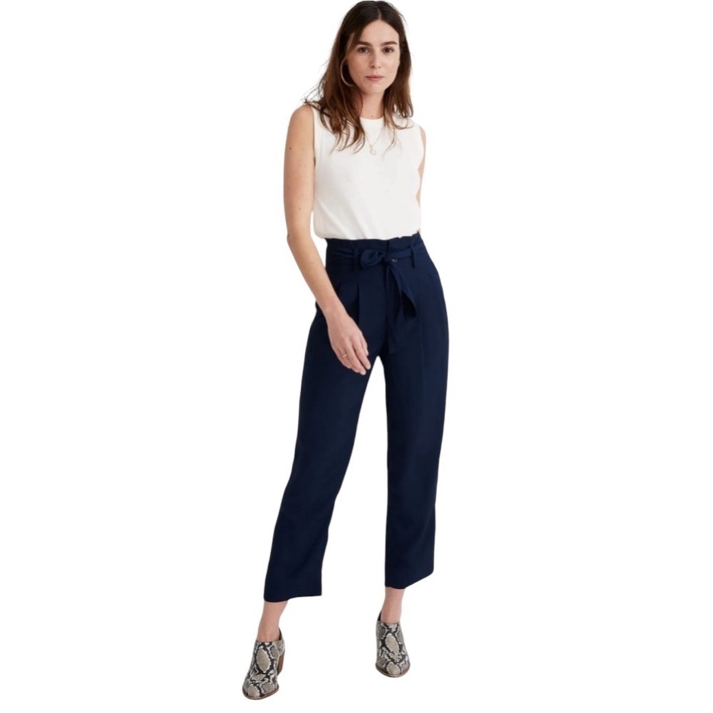 Madewell High Waist Paperbag Pants Size 12T Navy